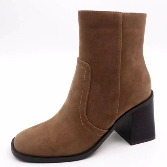 Bamboo Zingy-04 Women's Chunky Heeled Booties Taupe Zip Size - Picture 1 of 1